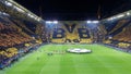 Germany, Dortmund - February 18, 2020. Borussia fans celebrate their teams victory during a match at the BVB home stadium with the