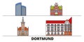 Germany, Dortmund flat landmarks vector illustration. Germany, Dortmund line city with famous travel sights, skyline