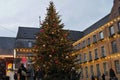 Town hall and Christmas lights, due the Corona Lockdown reduced Christmas market