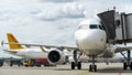 Germany Dusseldorf front of planes standing in the run way