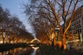 The moat that divides the main shopping street is festively illuminated for Christmas