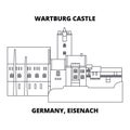 Germany, Eisenach Wartburg Castle line icon concept. Germany, Eisenach Wartburg Castle linear vector sign, symb Royalty Free Stock Photo