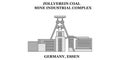 Germany, Essen, Zollverein Coal Mine Industrial Complex city skyline isolated vector illustration, icons