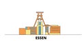 Germany, Essen, Zollverein Coal Mine Industrial Complex flat landmarks vector illustration. Germany, Essen, Zollverein