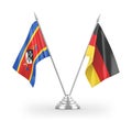 Germany and Eswatini Swaziland table flags isolated on white 3D rendering