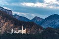 Germany. Famous Neuschwanstein Castle in the background of mountains and trees