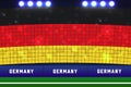 Germany flag card stunts. Germany soccer or football stadium background.