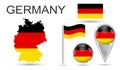 Germany. Germany Flag Collection. Colorful flag, map pointer and map of GERMANY in the colors of the national flag. Vector Royalty Free Stock Photo