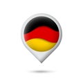 Germany flag icon in the shape of pointer, map marker. Waving in the wind. Abstract waving germany flag. German tricolor. Paper