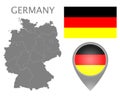 Germany flag, map pointer and map with division on earths