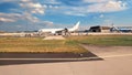 GERMANY, FRANKFURT - MAY 31, 2017. Airplane. Unloading plane at Royalty Free Stock Photo