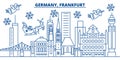 Germany, Frankfurt winter city skyline. Merry Christmas,