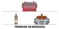 Germany, Freiburg Im Breisgau flat landmarks vector illustration. Germany, Freiburg Im Breisgau line city with famous