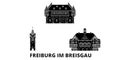 Germany, Freiburg Im Breisgau flat travel skyline set. Germany, Freiburg Im Breisgau black city vector illustration