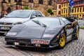 GERMANY, FULDA - JUL 2019: black LAMBORGHINI COUNTACH is a rear mid-engine, rear-wheel-drive sports car produced by the Italian