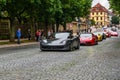 GERMANY, FULDA - JUL 2019: dark gray FERRARI 458 SPIDER coupe was introduced at the 2011 Frankfurt Motor Show. This convertible