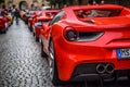 GERMANY, FULDA - JUL 2019: rearview lights of red FERRARI 488 SPIDER Type F142M coupe is a mid-engine sports car produced by the