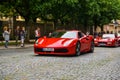 GERMANY, FULDA - JUL 2019: red FERRARI 488 coupe Type F142M is a mid-engine sports car produced by the Italian automobile