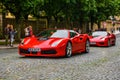 GERMANY, FULDA - JUL 2019: red FERRARI F8 TRIBUTO cabrio is a mid-engine sports car produced by the Italian automobile
