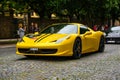 GERMANY, FULDA - JUL 2019: yellow FERRARI 458 SPIDER coupe was i