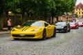 GERMANY, FULDA - JUL 2019: yellow FERRARI 458 SPIDER coupe was introduced at the 2011 Frankfurt Motor Show. This convertible Royalty Free Stock Photo