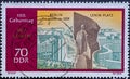 GERMANY, GDR - CIRCA 1970: a postage stamp from Germany, GDR showing Leninplatz and Lenin Monument, Berlin. Text: 100th birthday o