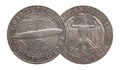 Germany German silver coin 5 five mark zeppelin Weimar Republic