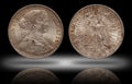 Germany german silver coin 2 two thaler double thaler frankfurt minted 1866 isolated on shadow background Royalty Free Stock Photo