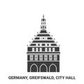 Germany, Greifswald, City Hall travel landmark vector illustration