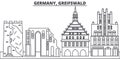 Germany, Greifswald line skyline vector illustration. Germany, Greifswald linear cityscape with famous landmarks, city