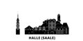 Germany, Halle Saale flat travel skyline set. Germany, Halle Saale black city vector illustration, symbol, travel