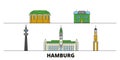 Germany, Hamburg flat landmarks vector illustration. Germany, Hamburg line city with famous travel sights, skyline