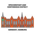 Germany, Hamburg, Speicherstadt District line icon concept. Germany, Hamburg, Speicherstadt District flat vector sign