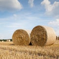 Germany, harvested field and straw bales Royalty Free Stock Photo