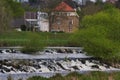 View from the bank of the barrage of the river Ruhr to the Restaurant country home Royalty Free Stock Photo