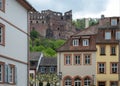 Germany, Heidelberg city. Colorful stately building. View of Heidelberg castle, palace at nature