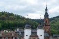 Germany, Heidelberg city. Upper view of two white Tower and of Holy Ghost Roman Catholic Church