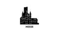 Germany, Hesse, Upper Middle Rhine Valley flat travel skyline set. Germany, Hesse, Upper Middle Rhine Valley black city