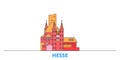 Germany, Hesse, Upper Middle Rhine Valley line cityscape, flat vector. Travel city landmark, oultine illustration, line