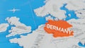 Germany highlighted on a white simplified 3D world map. Digital 3D render