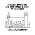 Germany, Hildesheim, St Mary`s Cathedral And St Michael`s Church At Hildesheim line icon concept. Germany, Hildeshei