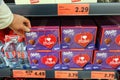 Milka chocolate hearts in a store