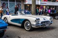 GERMANY, LIMBURG - APR 2017: white blue CHEVROLET CORVETTE C1 CONVERTIBLE CABRIO 1958 in Limburg an der Lahn, Hesse, Germany Royalty Free Stock Photo