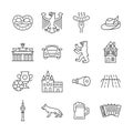 Germany line icon set. Vector collection symbol with coat of arms, sausage, car, fachwerk house