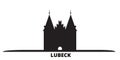 Germany, Lubeck City city skyline isolated vector illustration. Germany, Lubeck City travel black cityscape