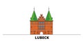 Germany, Lubeck City flat landmarks vector illustration. Germany, Lubeck City line city with famous travel sights