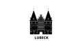 Germany, Lubeck City flat travel skyline set. Germany, Lubeck City black city vector illustration, symbol, travel sights