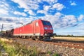 A freight train with modern electric locomotive