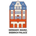 Germany, Mainz, Biebrich Palace travel landmark vector illustration