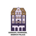 Germany, Mannheim, Biebrich Palace travel landmark vector illustration